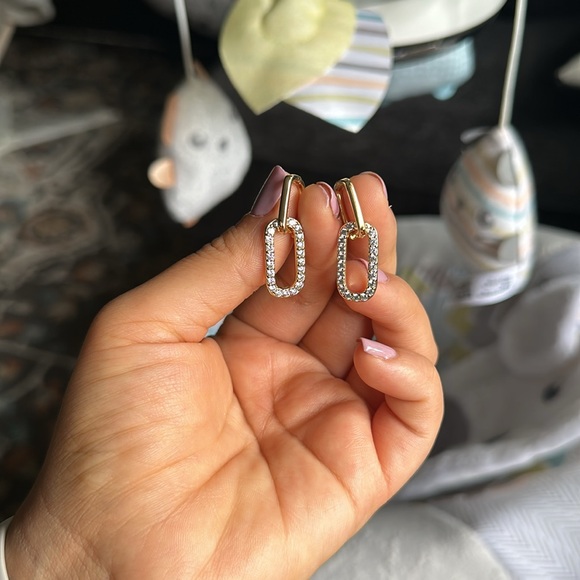 18K Gold-Filled Paperclip CZ Dangle Earrings - Picture 6 of 8